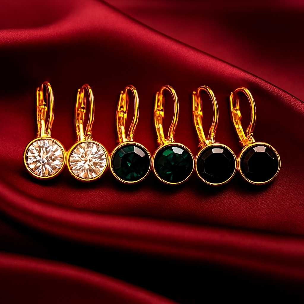 Women's Set Of 3 Gold-Tone Leverback Minicci Earrings In Black, Green & Clear
